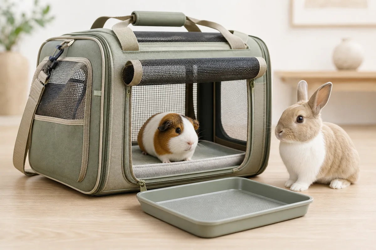 Ventilated small animal carrier for a guinea pig and rabbit