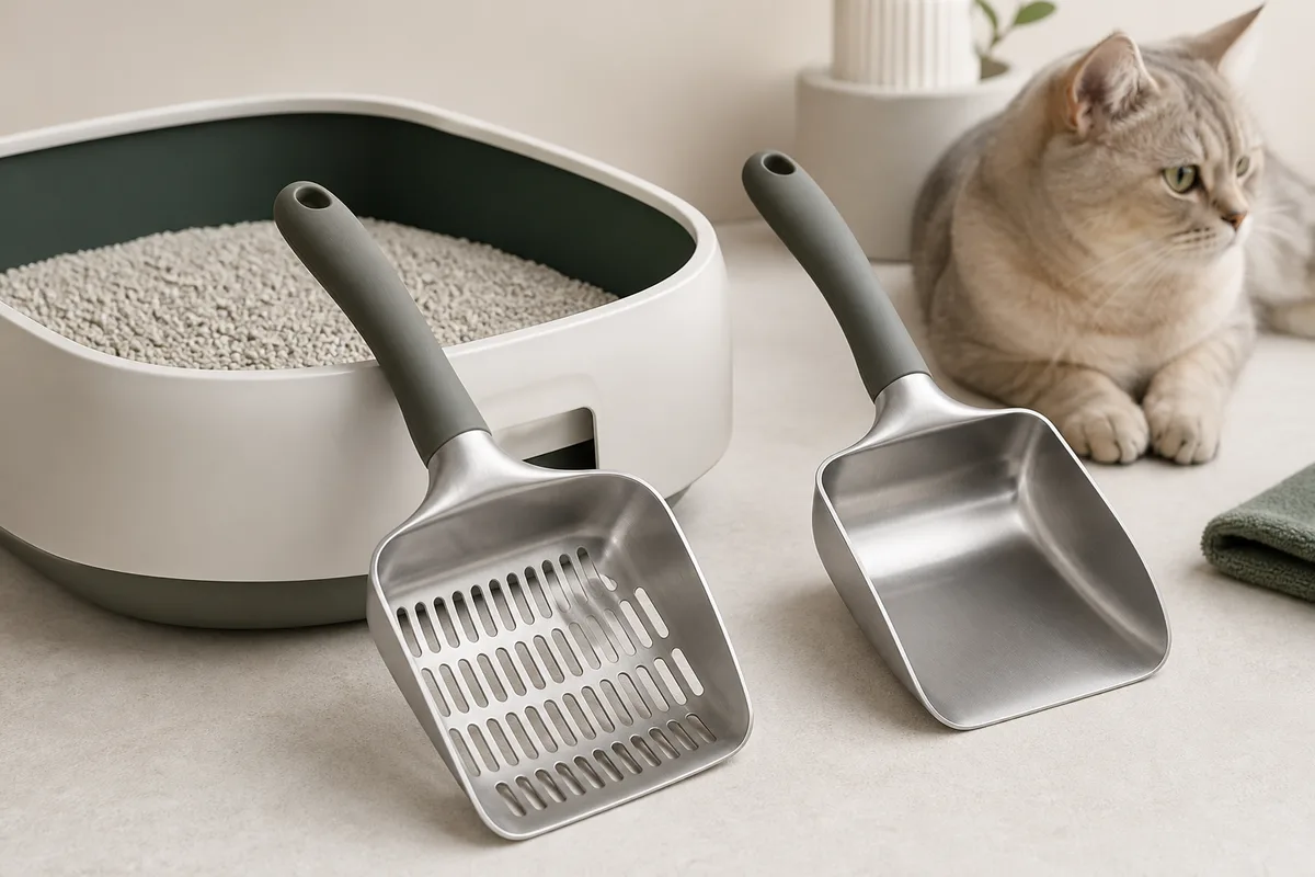 Premium stainless steel cat litter scoops with rounded handles
