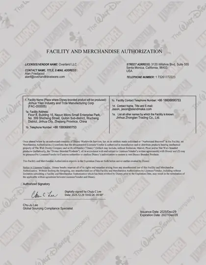 Disney related certificate